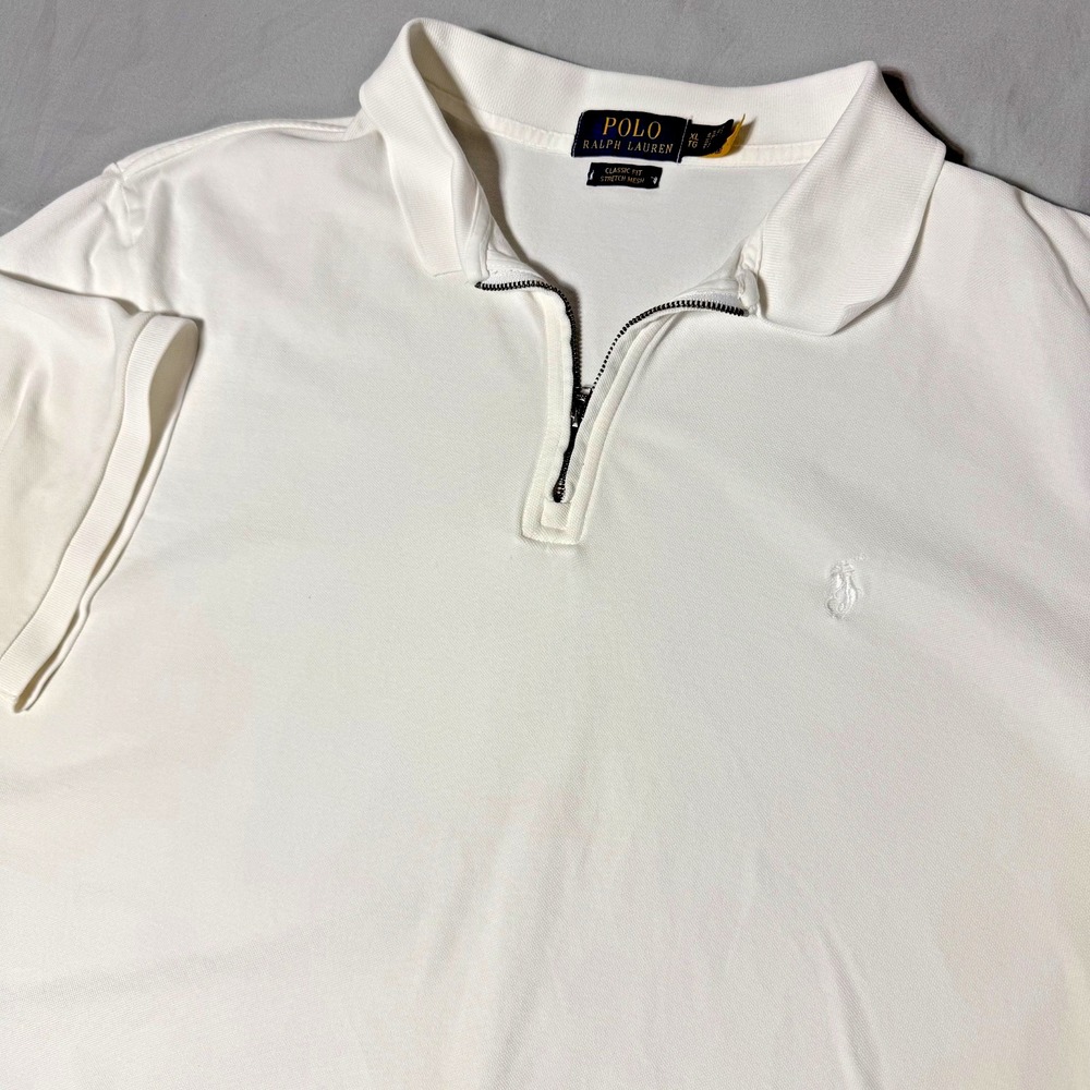 Polo Ralph Lauren White Classic Fit Mesh 1/4 Zip Shirt Mens XL Short Sleeve
